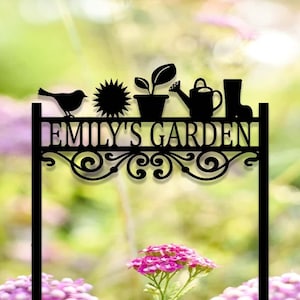 Cartello da giardino personalizzato, palo da giardino in metallo, cartello da giardino personalizzato, cartello per aiuole, arte da giardino, decorazioni per esterni, regalo di giardinaggio per la festa della mamma