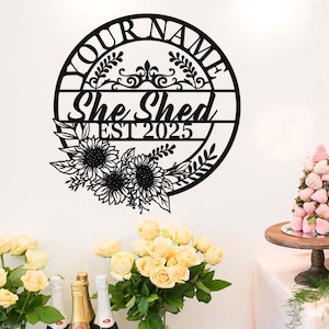 Letrero de metal personalizado &quot;She Shed&quot;, letrero de espacio personal, decoración &quot;She Shed&quot;, regalo personalizado para mamá, arte de pared &quot;She Shed&quot;, regalo para el Día de la Madre, decoración de habitación de manualidades