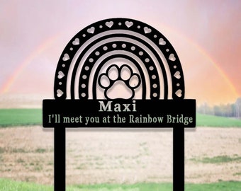 Estaca conmemorativa personalizada para mascotas, estaca metálica para jardín con diseño de puente arcoíris, regalo personalizado para la pérdida de un perro o gato, lápida para la pérdida de una mascota, regalo para la mamá de un perro.