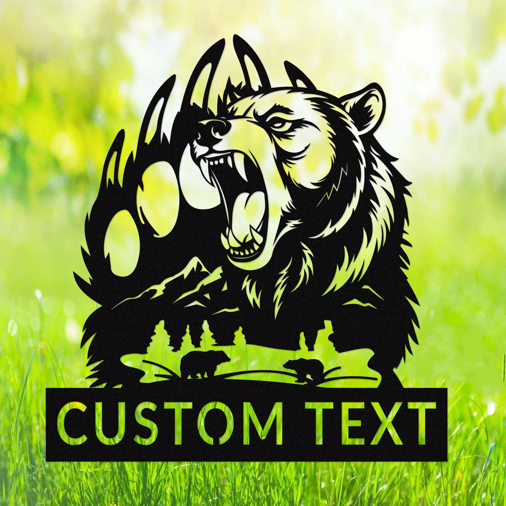 Custom Bear Sign,bear Metal Wall Art,roaring Grizzly Bear Sign ...