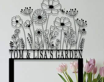 Custom Garden Sign with Stake,Metal Flower Garden Sign,Personalized Garden Stake,Yard Sign,Yard Decor,Gardener Name Sign,Family Garden Sign