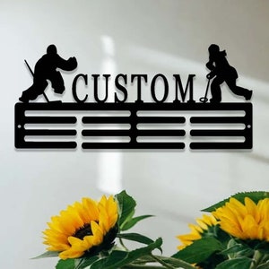 Personalized Ringette Award Medal Holder,Custom Ringette Player Medal Hanger,12 Rungs for Medals & Ribbons,Ringette Award Display Sign