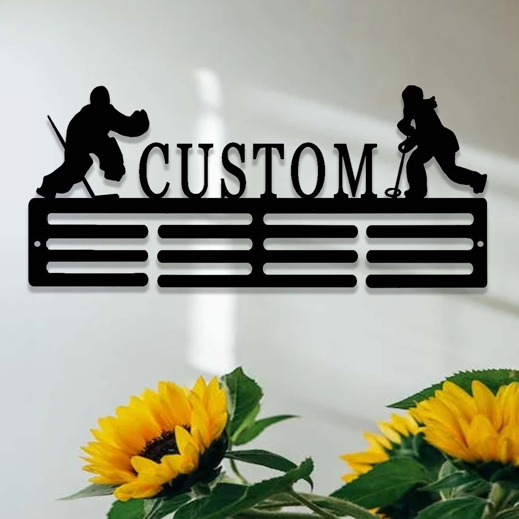 Personalized Ringette Award Medal Holder,Custom Ringette Player Medal Hanger,12 Rungs for Medals & Ribbons,Ringette Award Display Sign