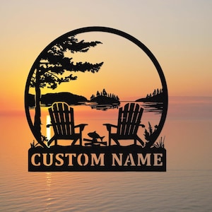 Cartello da campeggio personalizzato, cartello in metallo Lake House, cartello con nome personalizzato per camper, cartello Forest Lake, decorazioni per campeggio, decorazioni per cartelli per cabine, arte murale in metallo per campeggio