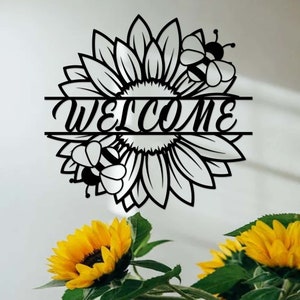 Personalized Sunflower Metal Sign,Sunflower Door Hanger,Custom Sunflower Name Sign,Sunflower Welcome Sign,Sunflower Decor Metal Wall Art