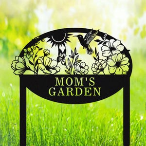 Custom Garden Sign with Stake,Metal Garden Flowers Stake,Personalized Garden Sign,Flower Beds Sign,Outdoor Hummingbird Yard Decor,Yard Sign