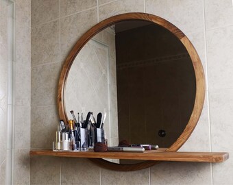 Round Mirror Wood, Round Mirror With Wooden Shelf Uk