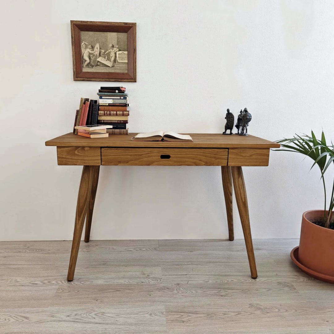 Scrivania in legno massello Tavolo da studio con cassetto di