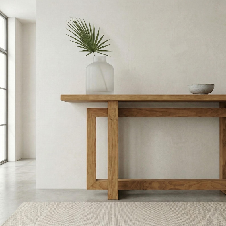 Solid Pine Mid Century Modern Console Table, Handcrafted Entryway Furniture | Ref. 00130 image 7