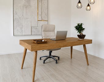 Handmade Pine Office Table with Drawer: Solid Wood Desk | Ref. 0043