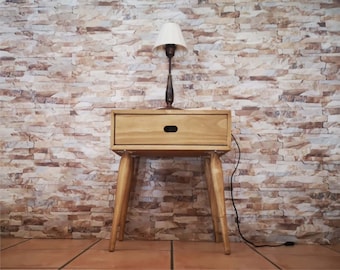 Handmade Pine Wood Bedside Table: Rustic Nightstand Organizer | Ref. 00209
