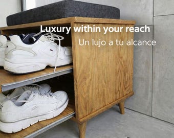 Handmade Rustic Pine Wood Shoe Rack Bench with Seat | ref. 00101