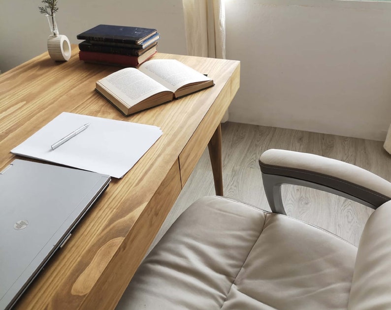 Grande table de bureau avec tiroir et bois massif / Réf. 0043 / Bureau fait main à Tolède par DValenti image 3