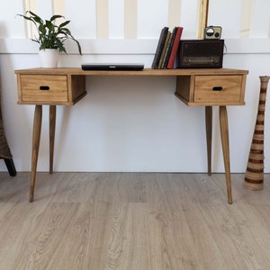 Rustic Wooden Office Desk: Handmade Pine Wood Desk with Drawers