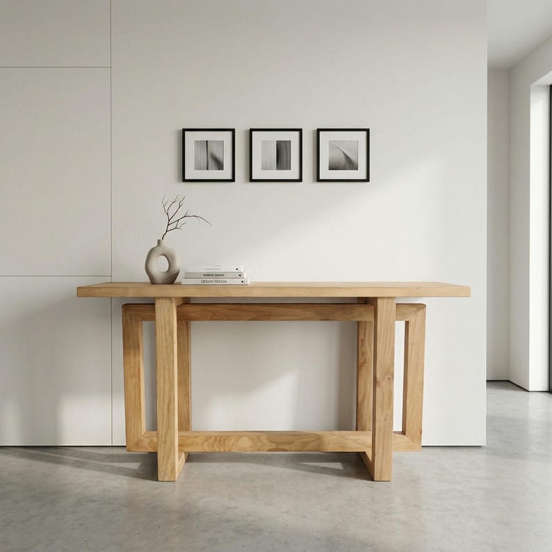 Solid Pine Mid Century Modern Console Table, Handcrafted Entryway Furniture | Ref. 00130 image 4