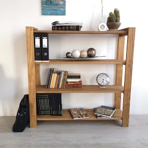 Handmade Solid Pine Wood Bookcase - Rustic Library Shelving