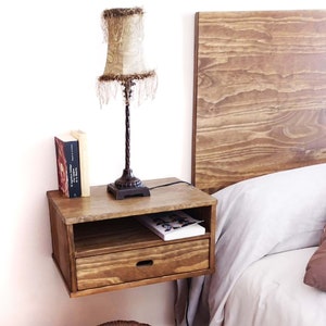 Floating Nightstand in Solid Pine / Floating Bedside Table / Floating Nightstand Rustic / Ref. 00211 / Handmade in Toledo by DValenti