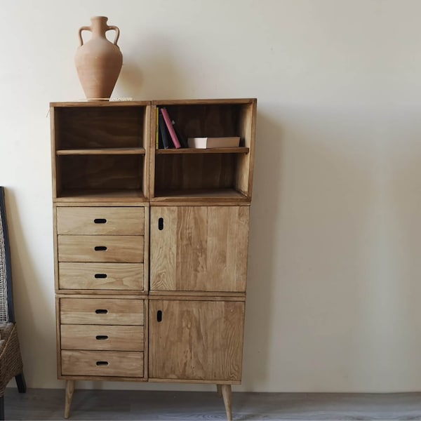Handgefertigtes Modulares Sideboard aus Massivem Kiefernholz: Gestalten Sie Ihr Eigenes | Art.-Nr. 00141