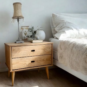 Handmade Solid Pine Wood Bedside Table: Rustic Nightstand Organizer | Ref. 00207