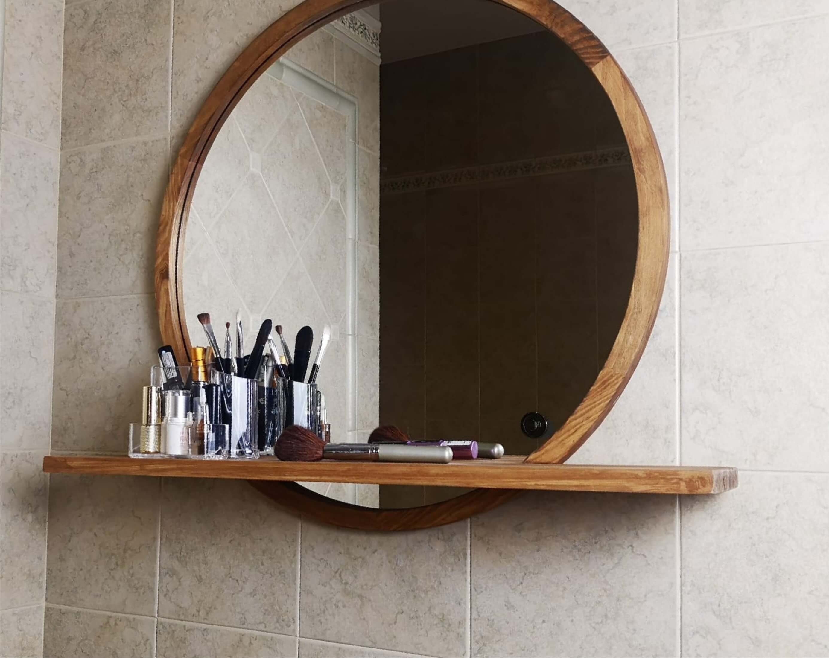 Espejo redondo con marco de madera maciza, espejos circulares de 26  pulgadas para decoración de pared, espejo redondo de madera para baño, sala  de