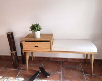 Banco de asiento de madera con cajón / Banco Zapatero de Entrada / Banco de Recibidor / Ref. 00105 / Hecho a mano en Toledo por Muebles Dvalenti