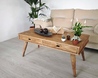 Handmade Solid Wood Coffee Table | Rustic Modern Center Table for Living Room  |  Ref. 0080