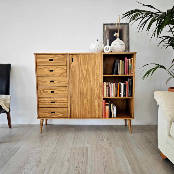 Tall sideboard, modular solid wood sideboard Ref. 200.