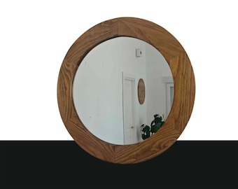 Handmade Solid Pine Wood Round Mirror: Rustic Modern Decor