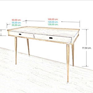 Bureau /Bureau en pin massif avec 2 tiroirs / Table 4 pieds / table de bureau / bureau image 10