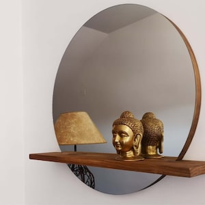 Round Wood Mirror with Shelf: Handmade Pine Wall Decor