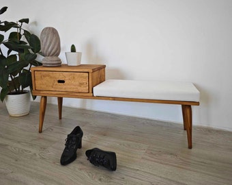 Handmade Wooden Entryway Bench with Drawer: Solid Pine Shoe Bench | Ref. 00105