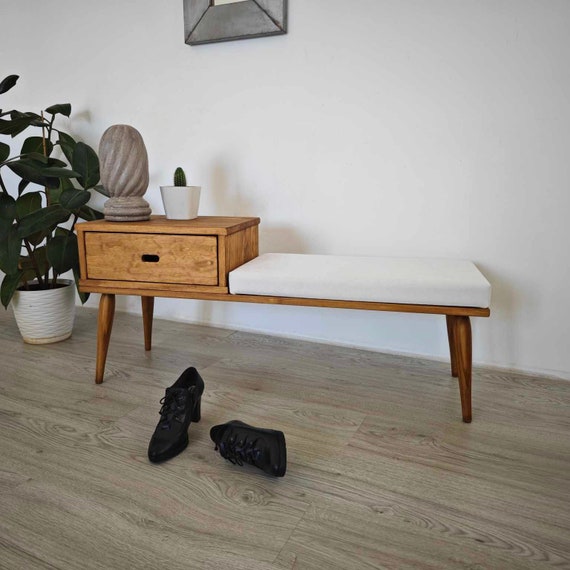 Handgefertigte Eingangsbank aus Holz mit Schublade: Schuhbank aus massivem Kiefernholz | Art.-Nr. 00105