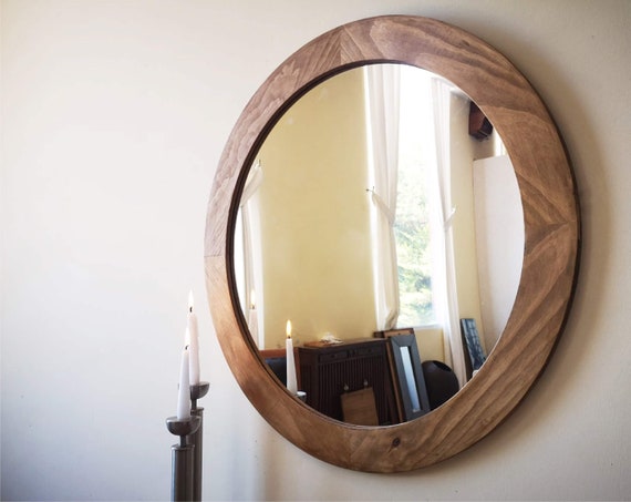 Espejo de madera / Espejo redondo / Espejo rústico con marco
