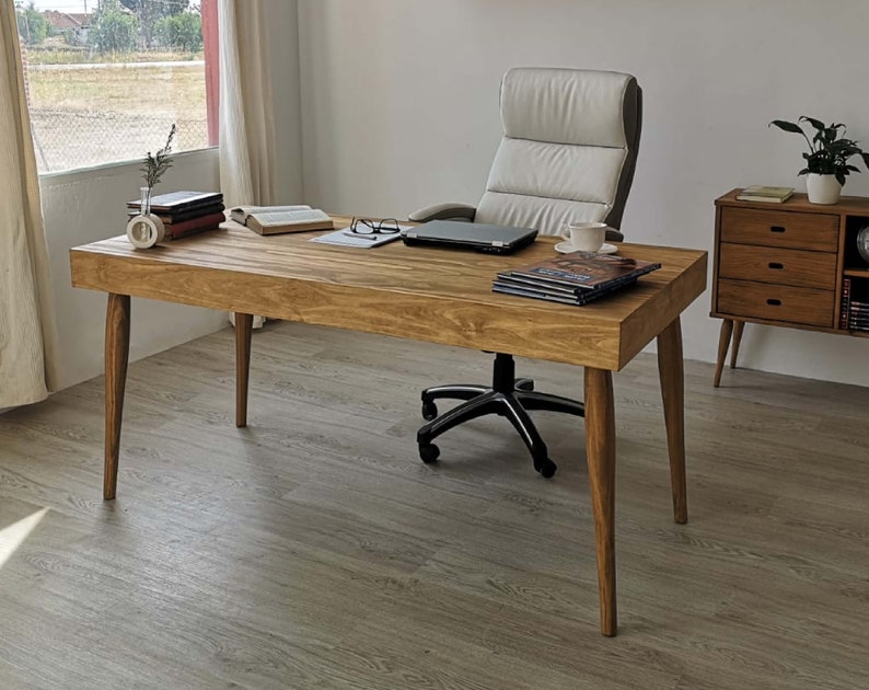 Grande table de bureau avec tiroir et bois massif / Réf. 0043 / Bureau fait main à Tolède par DValenti image 2