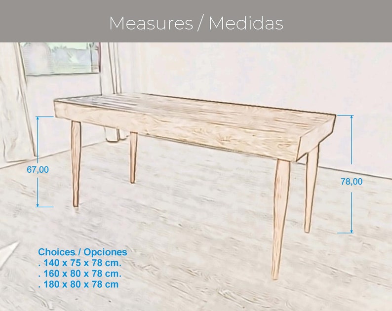 Grande table de bureau avec tiroir et bois massif / Réf. 0043 / Bureau fait main à Tolède par DValenti image 10