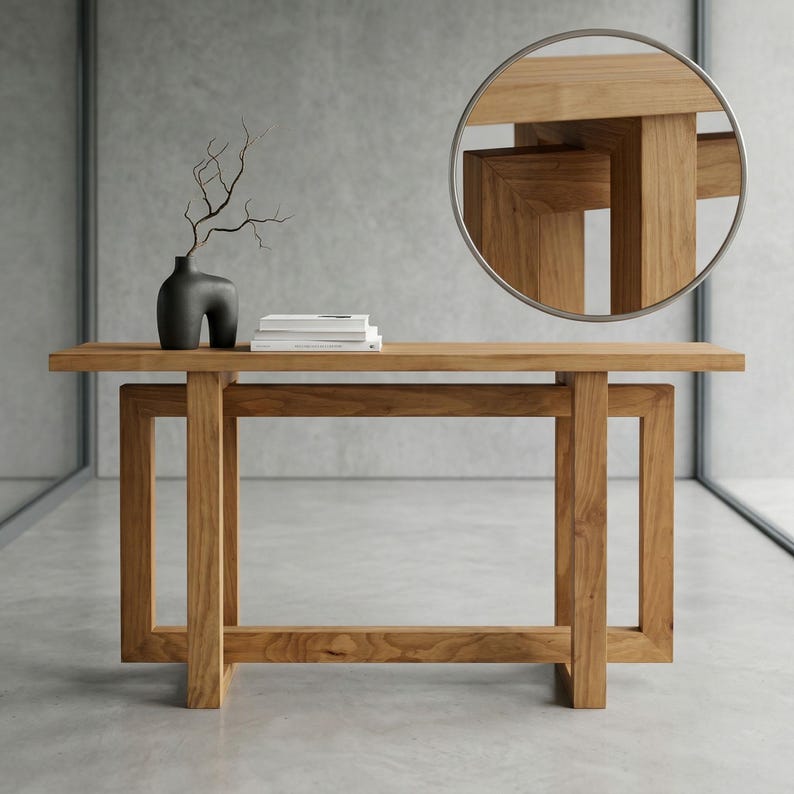 Solid Pine Mid Century Modern Console Table, Handcrafted Entryway Furniture | Ref. 00130 image 8