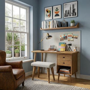 Solid Pine Wood Desk with Drawers, Rustic Modern Study Table | Ref. 0035