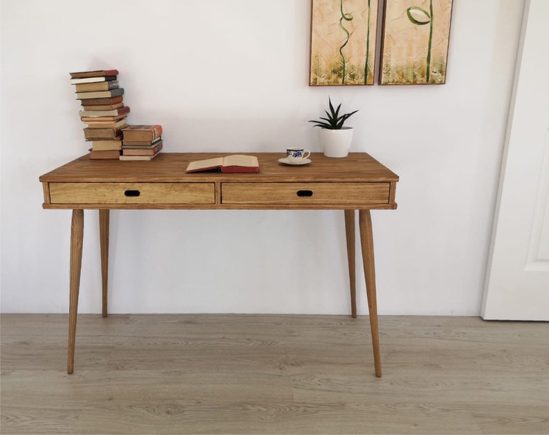 Schreibtisch / Schreibtisch aus massivem Kiefernholz mit 2 Schubladen / 4-Fuß-Tisch / Bürotisch / Schreibtisch Bild 1