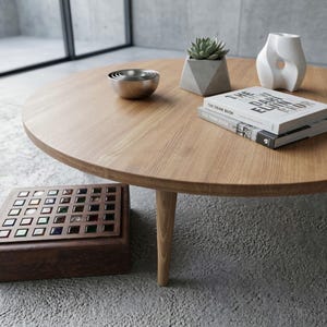 Couchtisch Rund Massivholz - Handgefertigt Kiefer - Wohnzimmertisch Rustikal - Großer Holztisch | Ref.0075