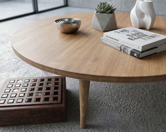 Handmade Solid Pine Round Coffee Table: Rustic Wooden Side Table | Ref.0075.