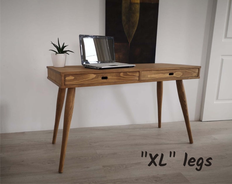 Schreibtisch / Schreibtisch aus massivem Kiefernholz mit 2 Schubladen / 4-Fuß-Tisch / Bürotisch / Schreibtisch Bild 2