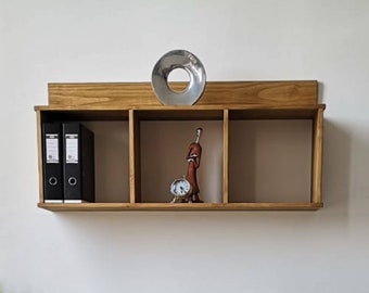 Handmade Pine Wood Wall Shelf: Rustic Office Storage Bookcase