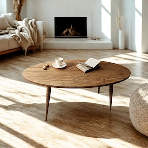 Solid Pine Oval Coffee Table - Minimalist Handmade Living Room Furniture - Eco-Friendly Scandi Style Wood Table – Dvalenti | Ref.0084 image 1