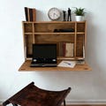 Solid Wood Floating Desk, Wall Mounted Fold Down Desk, Space Saving Home Office Furniture, Hidden Murphy Desk | Ref. 0051