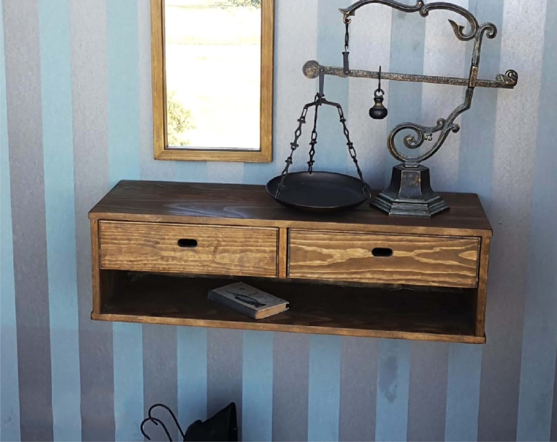 Floating Console Table With Two Drawers and Mirror / Floating Etsy