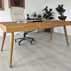 Grande table de bureau avec tiroir et bois massif / Réf. 0043 / Bureau fait main à Tolède par DValenti