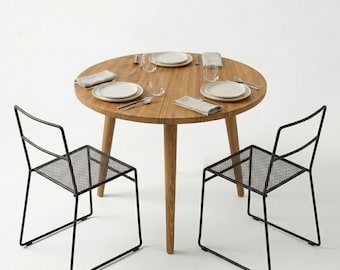 Mesa de Jantar Redonda em Pinho Maciço - Mesa de Cozinha Minimalista, Opção 3 ou 4 Pernas, Móvel Artesanal Rústico | Ref. 00122