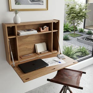 Escritorio Flotante de Madera Maciza, Mesa de Pared Abatible, Escritorio Plegable Ahorro de Espacio | Ref. 0051