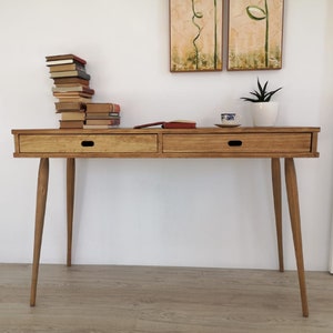Schreibtisch / Schreibtisch aus massivem Kiefernholz mit 2 Schubladen / 4-Fuß-Tisch / Bürotisch / Schreibtisch Bild 3