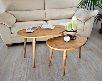 Handmade Solid Pine Coffee Table Set: Rustic Wood Nesting Tables Ref. 0085